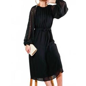 NEW VINE & LOVE sequin sleeve tie waist dress in black